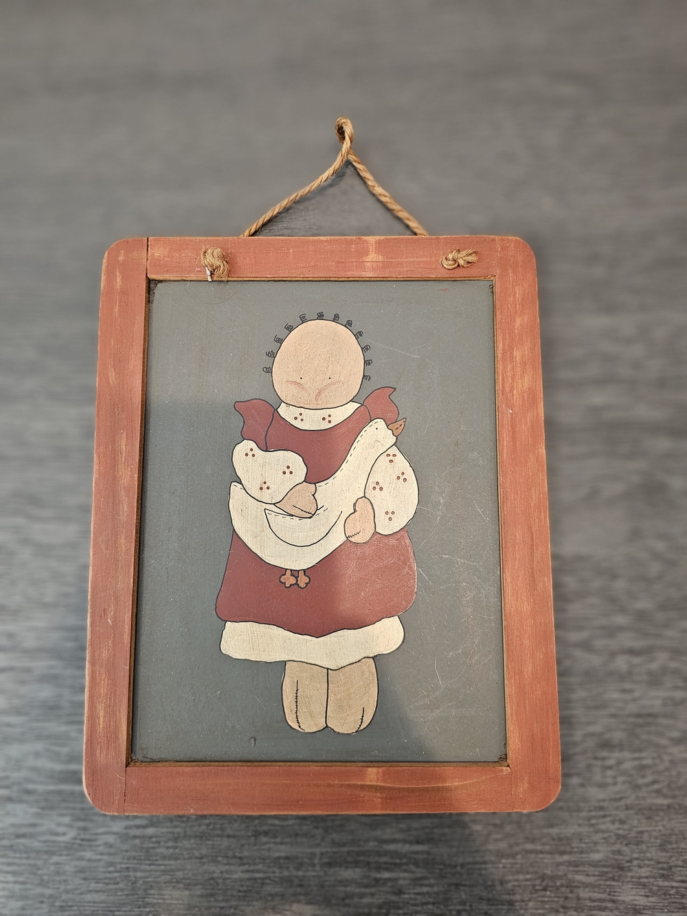 Vintage Hand-Painted Slate Chalkboard Plaque - Primitive Americana Rag Doll